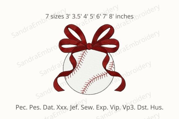 Baseball with Bow Embroidery Design: A Seasonal Gem