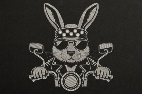 Biker Bunny Embroidery Design Rocker: A Bold Statement for Dark Fabrics