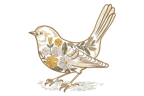 Carolina Wren Floral Embroidery