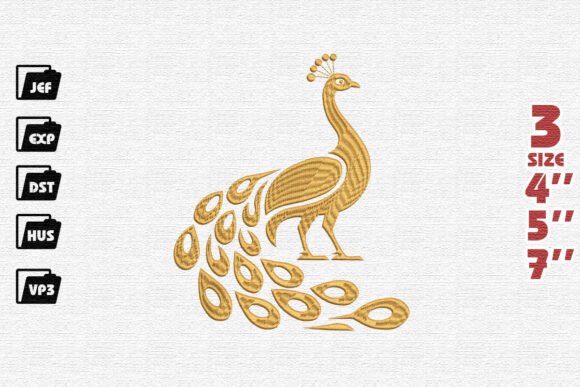 Elegant Peacock Machine Embroidery