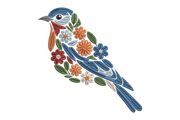 Floral Eastern Bluebird Embroidery for Business Use