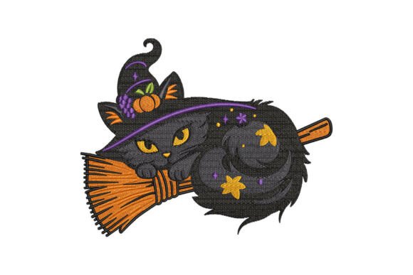Halloween Witch Cat on Broom Embroidery Review for Business Use