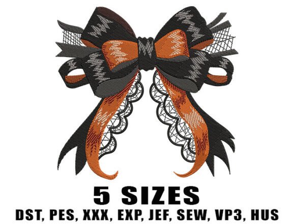 Lace Trim Bow Embroidery Design: A Gothic Accent for Craft Fair Success