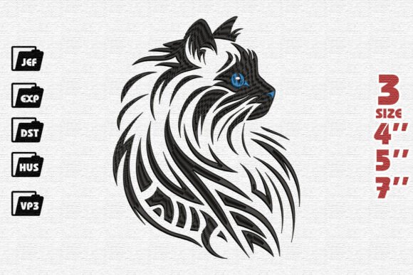 Majestic Tribal Cat Embroidery