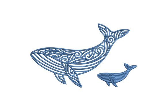 Mother and Baby Blue Whale Embroidery: A Tribal Design with Market Appeal