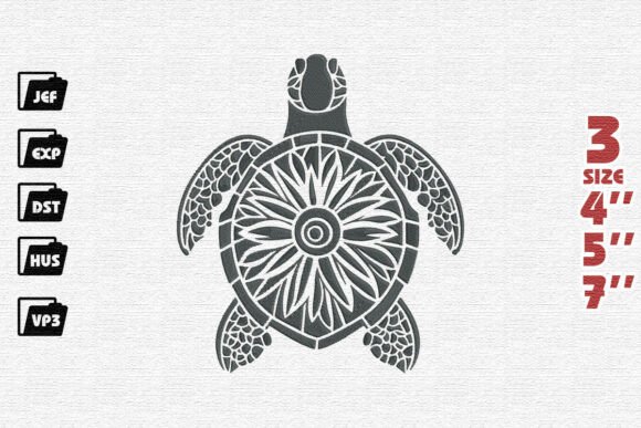 Ornate Mandala Sea Turtle Embroidery Design in Charcoal Review